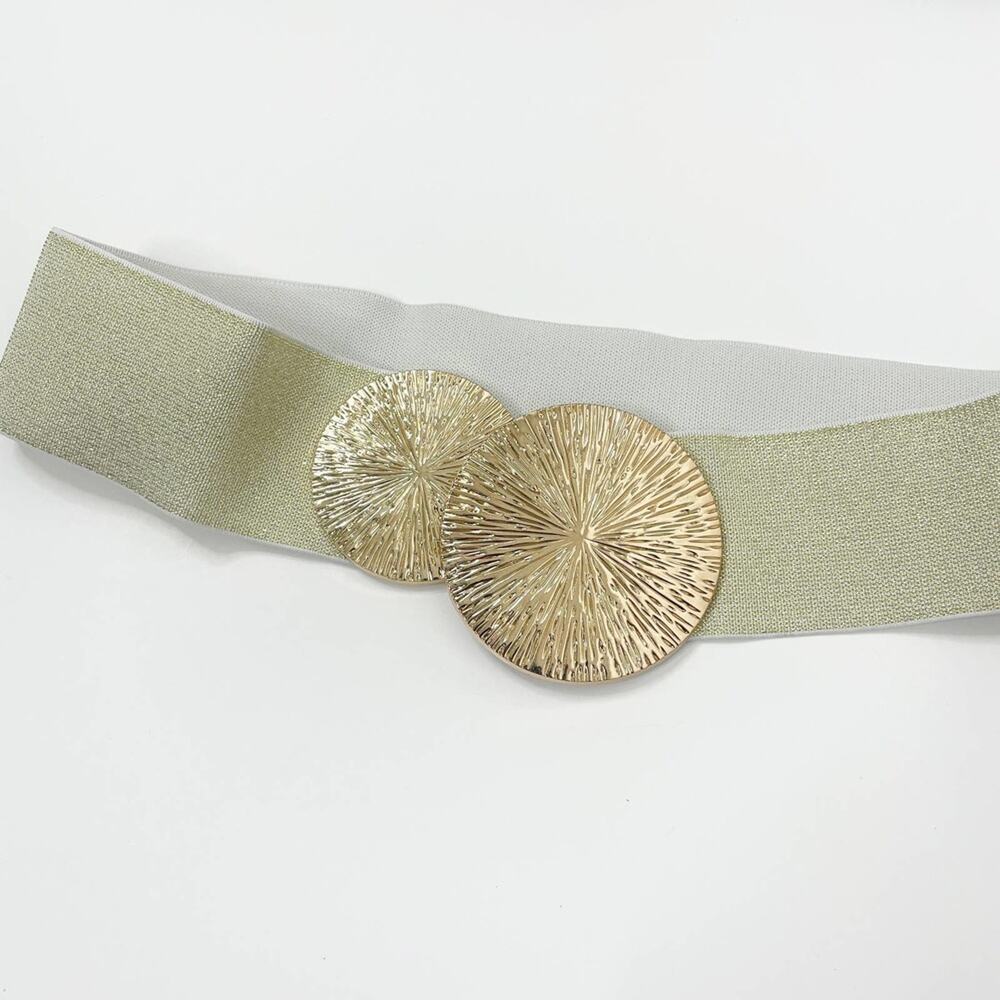 2/$30 NEW Elastic Wide Corset Safe Waist Belt Metallic Snap Buckle Beige Cinch… - Picture 5 of 10